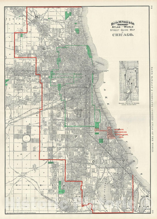 Historic Map : Plan of Chicago, Illinois, Rand McNally, 1890, Vintage Wall Art