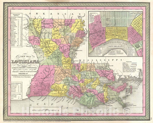 Historic Map : Lousiana, Mitchell New, 1854, Vintage Wall Art