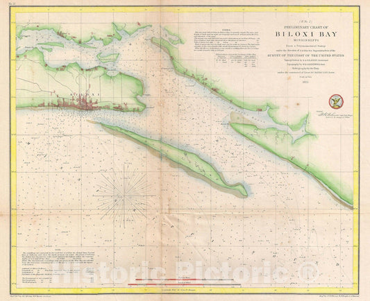 Historic Map : Biloxi Bay, Mississippi, U.S. Coast Survey, 1855, Vintage Wall Art