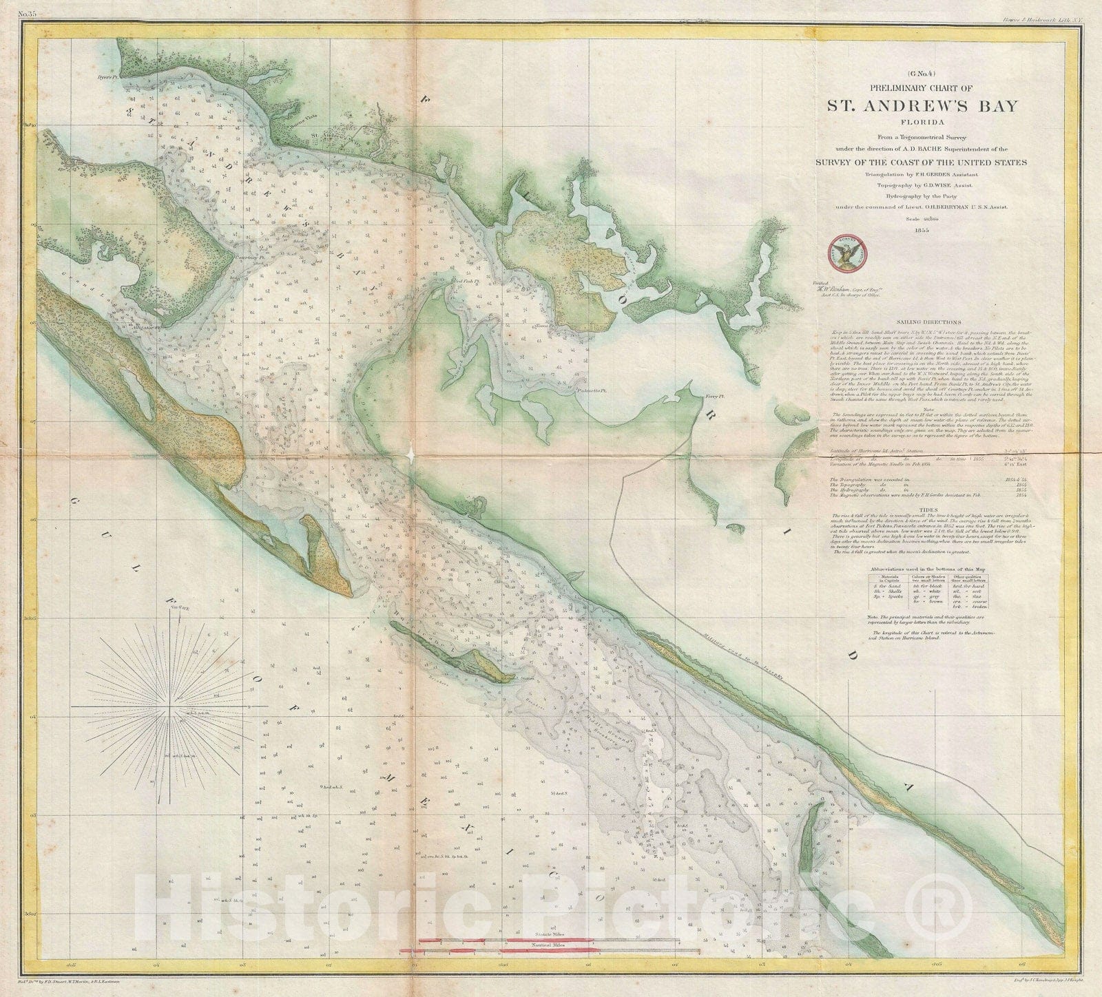 Historic Map : St. Andrews Bay, Florida, U.S. Coast Survey, 1855, Vintage Wall Art