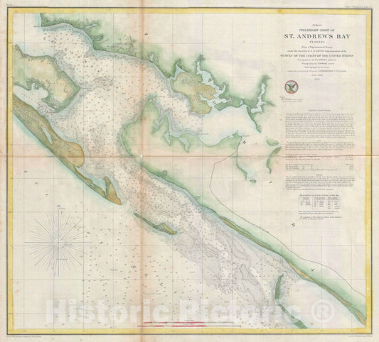 Historic Map : St. Andrews Bay, Florida, U.S. Coast Survey, 1855, Vintage Wall Art