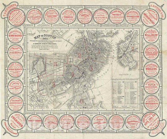 Historic Map : Boston, Massachusetts, Louis Prang, 1862, Vintage Wall Art