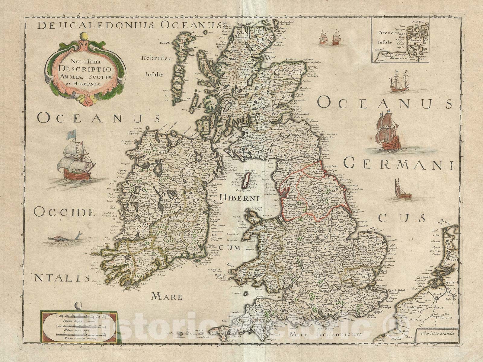 Historic Map : The British Isles, Sanson and Mariette, 1650, Vintage Wall Art