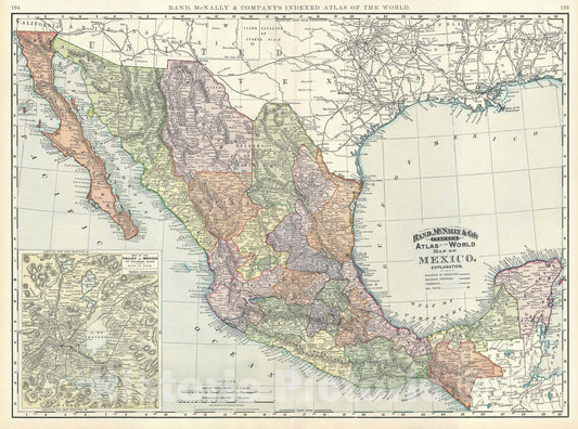 Historic Map : Mexico, Rand McNally, 1891, Vintage Wall Art