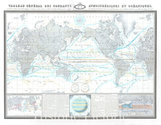 Historic Map : The World's Air and Ocean Currents, Garnier, 1869, Vintage Wall Art