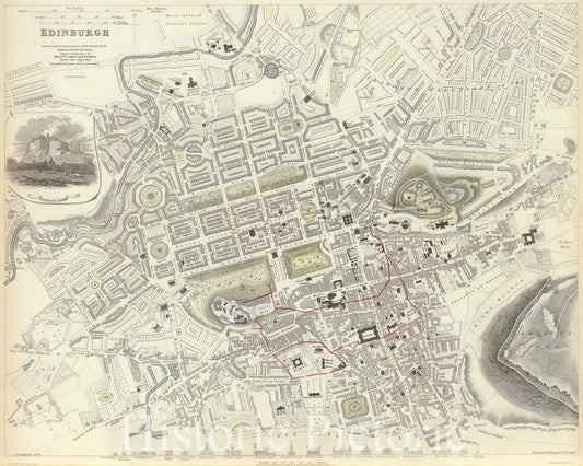 Historic Map : Plan of Edinburgh, Scotland, S.D.U.K., 1834, Vintage Wall Art