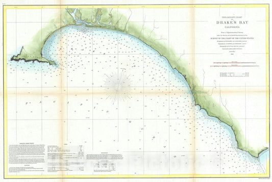 Historic Map : Drakes Bay and Point Reyes, California, U.S. Coast Survey, 1860, Vintage Wall Art