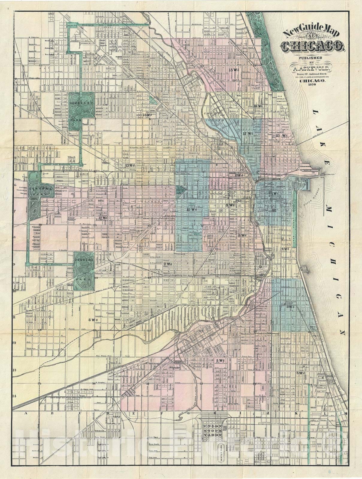 Historic Map : Plan of Chicago, Illinois, Askevold, 1876, Vintage Wall Art