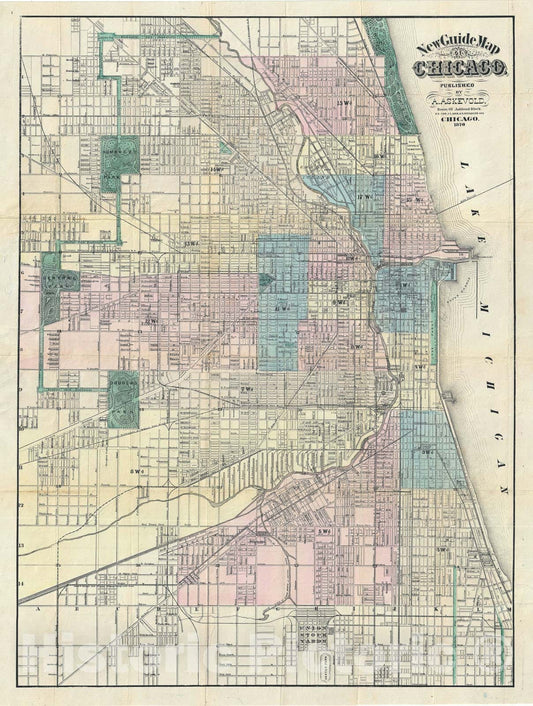 Historic Map : Plan of Chicago, Illinois, Askevold, 1876, Vintage Wall Art