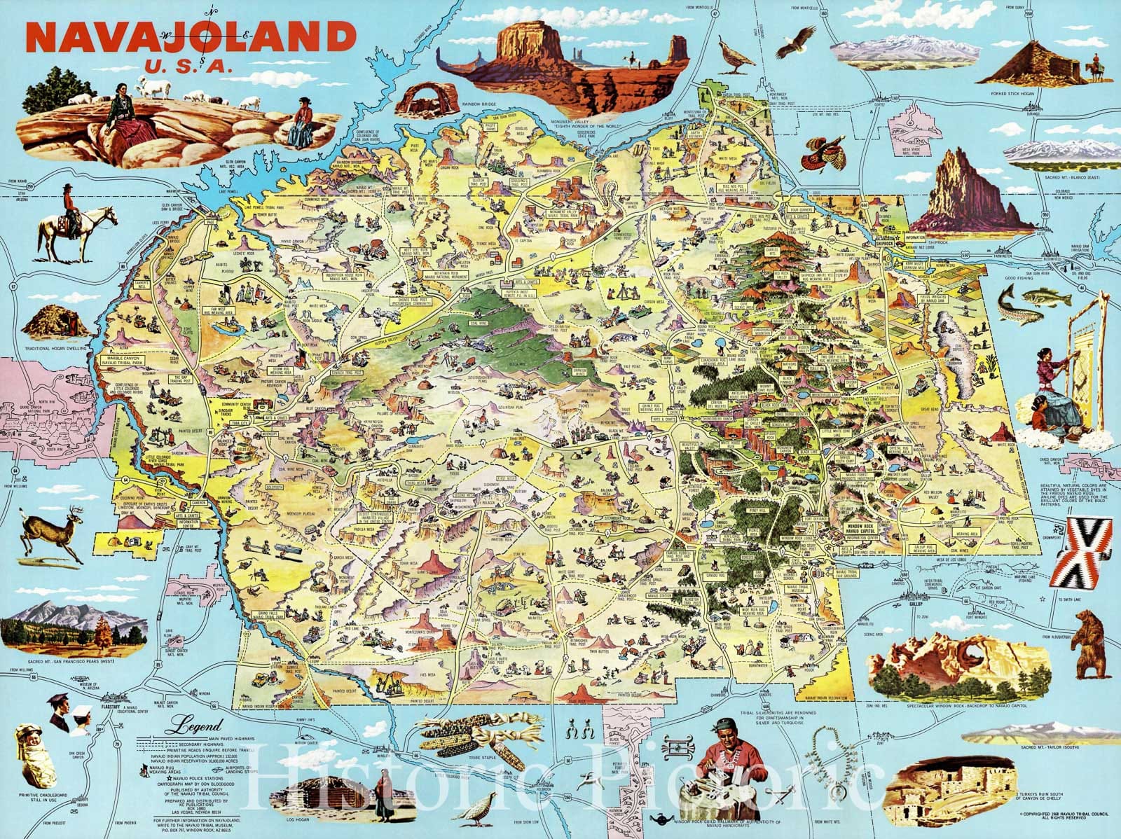 Historic Map : Bloodgood Pictorial Map of The Navajo Nation in Arizona, 1968, Vintage Wall Art
