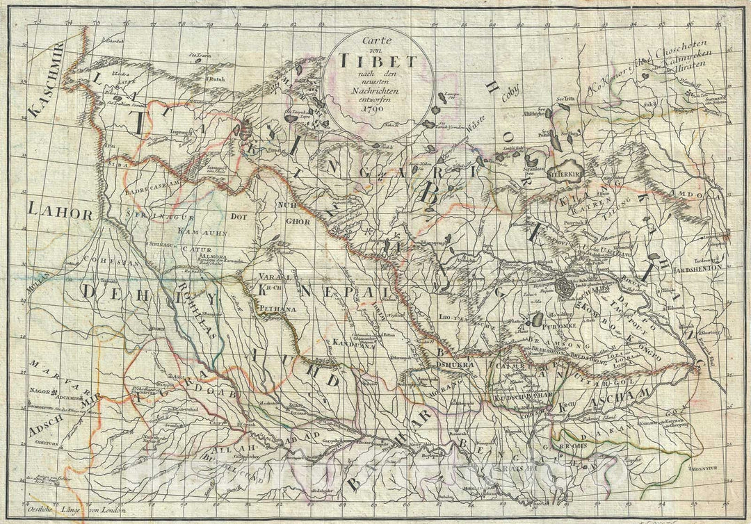 Historic Map : Tibet, Bhutan, and Nepal - a milestone!, Kummer, 1790, Vintage Wall Art