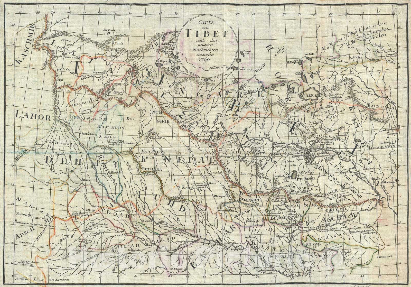 Historic Map : Tibet, Bhutan, and Nepal - a milestone!, Kummer, 1790, Vintage Wall Art