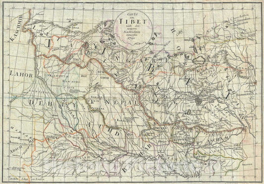 Historic Map : Tibet, Bhutan, and Nepal - a milestone!, Kummer, 1790, Vintage Wall Art