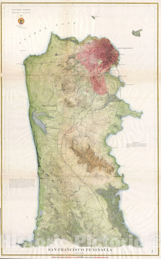 Historic Map : The San Francisco Peninsula, U.S.C.S., 1869, Vintage Wall Art