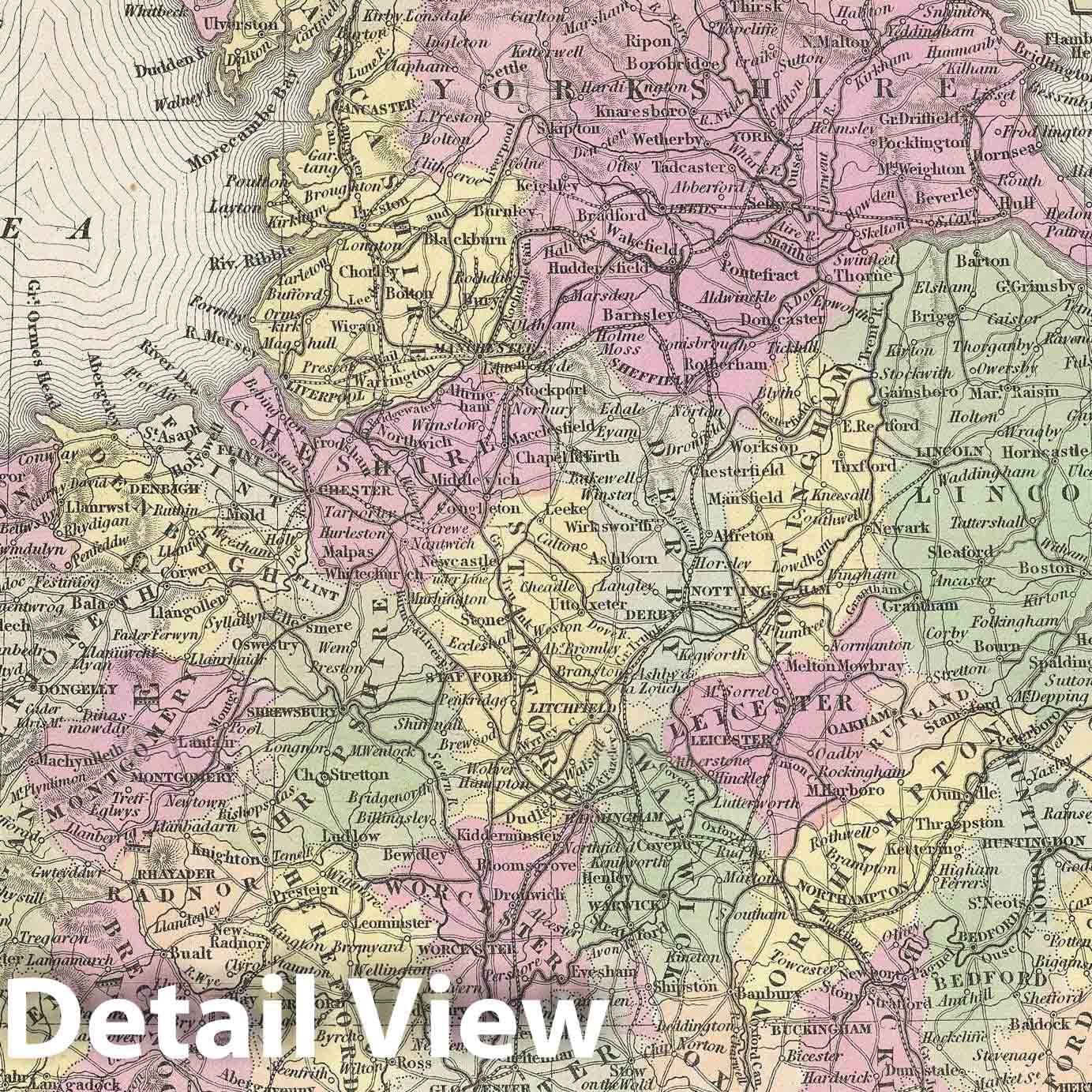Historic Map : England, Mitchell, 1854, Vintage Wall Art