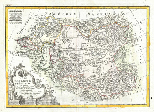 Historic Map : Central Asia, Bonne, 1771, Vintage Wall Art