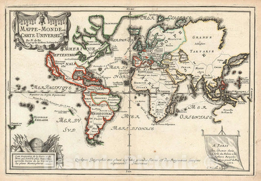 Historic Map : The World, De Fer, 1702, Vintage Wall Art