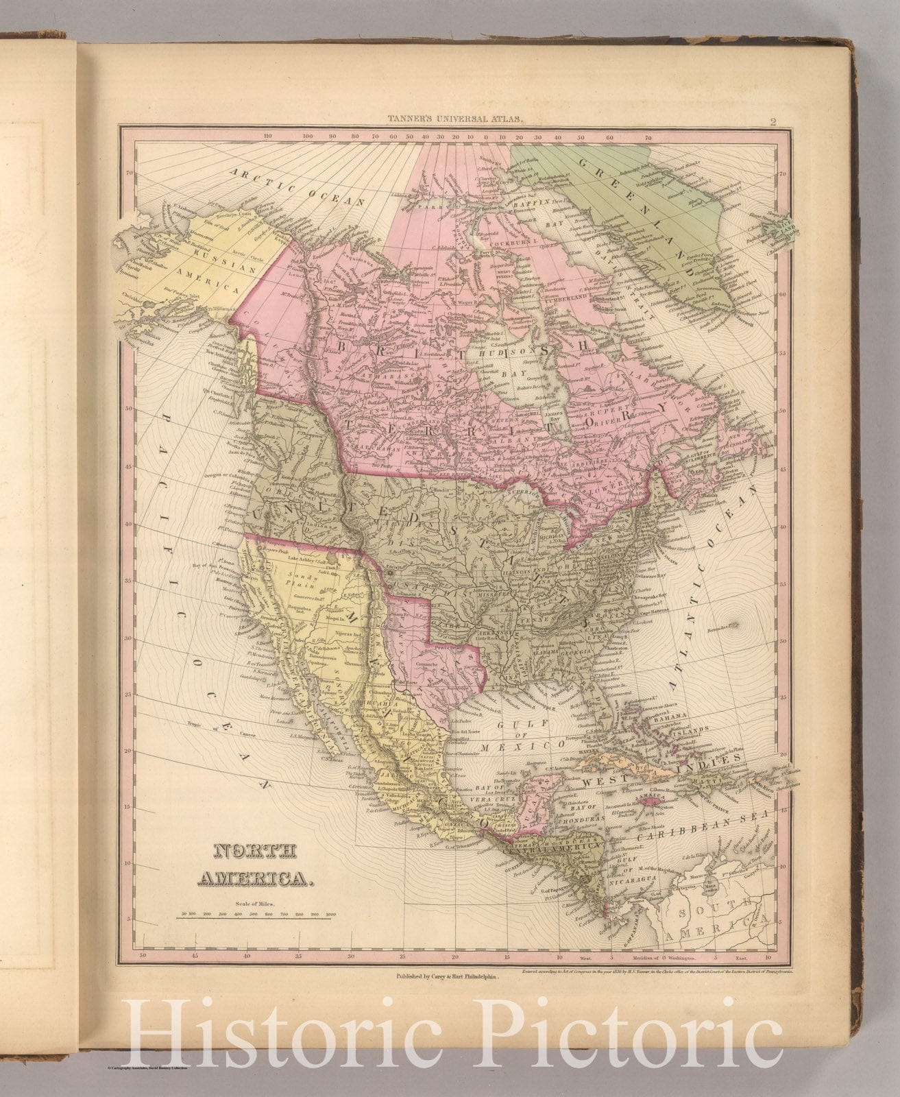 Historic Map : North America, Tanner, 1845, Vintage Wall Art