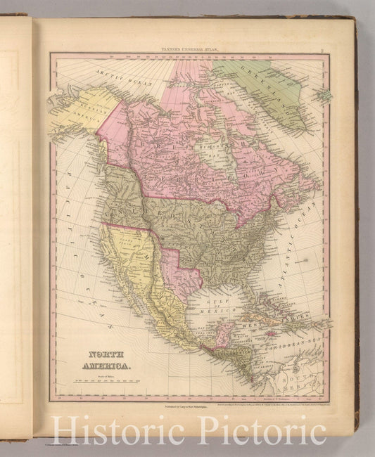 Historic Map : North America, Tanner, 1845, Vintage Wall Art