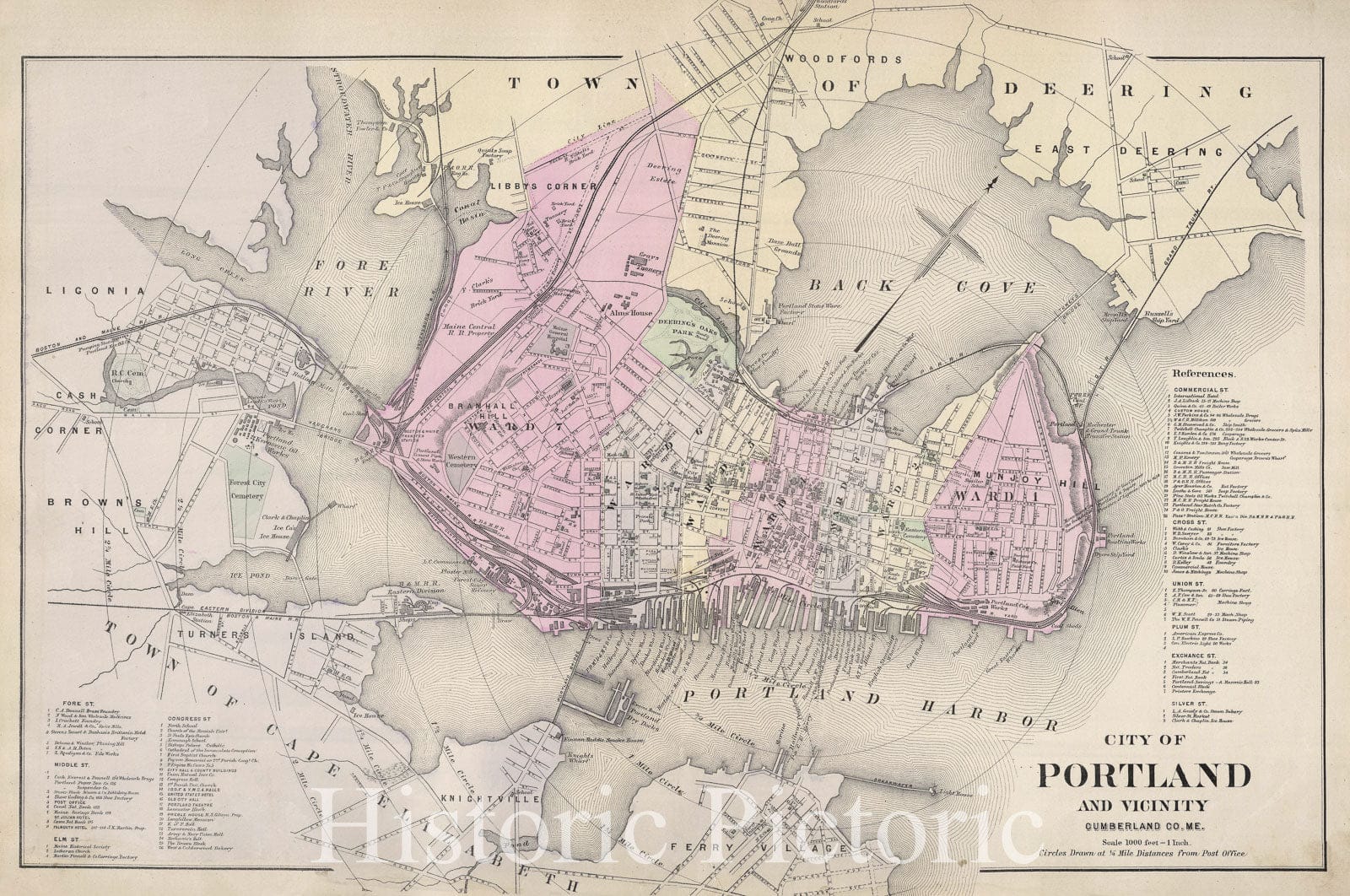 Historic Map : Portland, Maine, Colby and Stuart, 1885, Vintage Wall Art