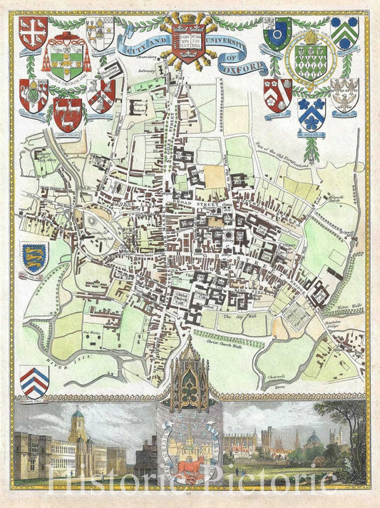 Historic Map : Oxford, England, Moule, 1837, Vintage Wall Art