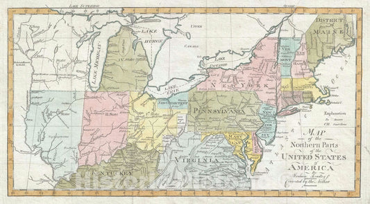 Historic Map : The Northern United States and Northwest Ordinance, Bradley, 1802 v2, Vintage Wall Art