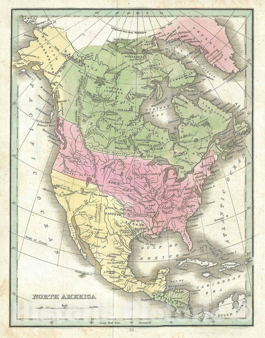 Historic Map : North America, BraArtd, 1835, Vintage Wall Art