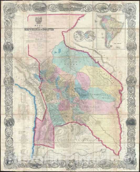 Historic Map : Bolivia - a seminal map!, Colton - Ondarza, 1859, Vintage Wall Art