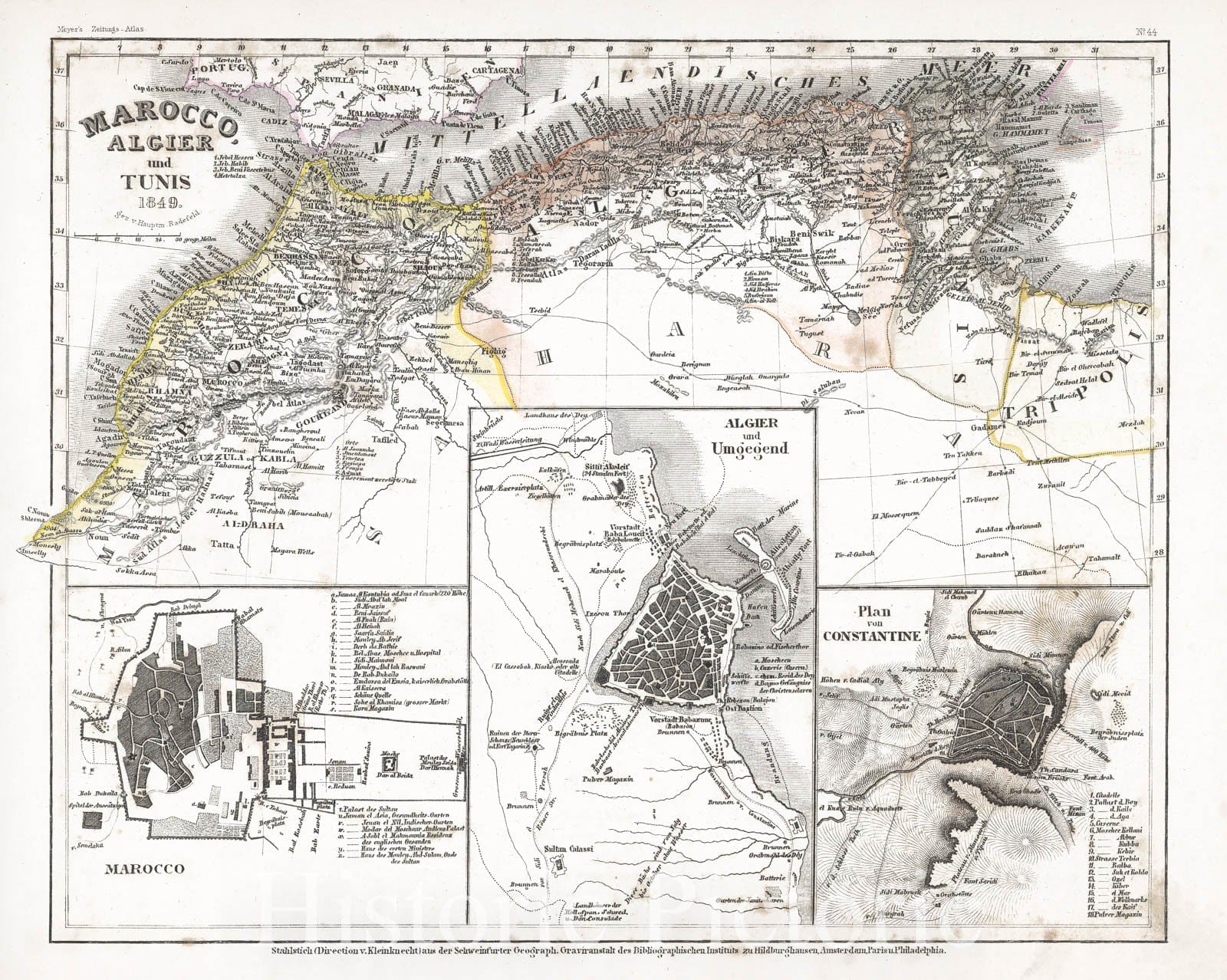 Historic Map : Barbary Coast: Morocco, Algeria, Tunisia, Meyer, 1849, Vintage Wall Art