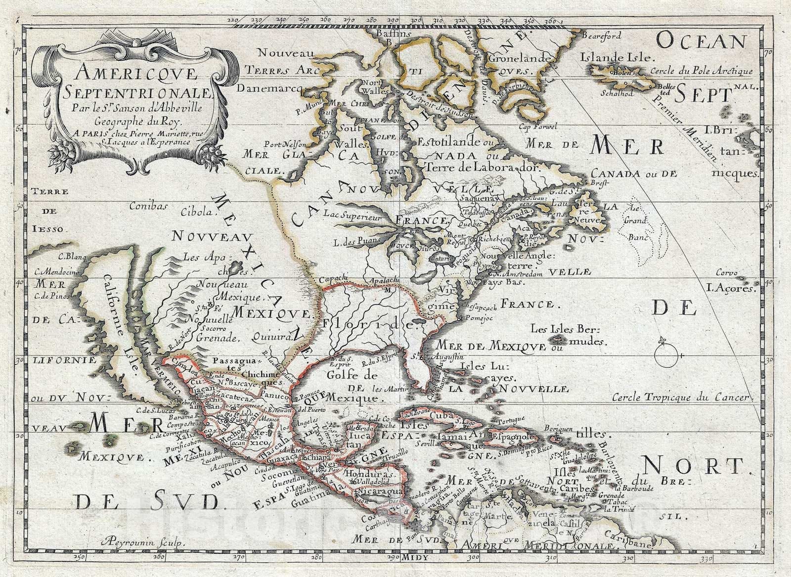 Historic Map : North America w/California as an Island, Sanson, 1662, Vintage Wall Art