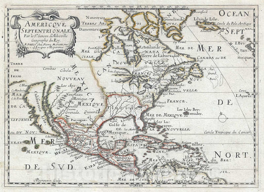 Historic Map : North America w/California as an Island, Sanson, 1662, Vintage Wall Art