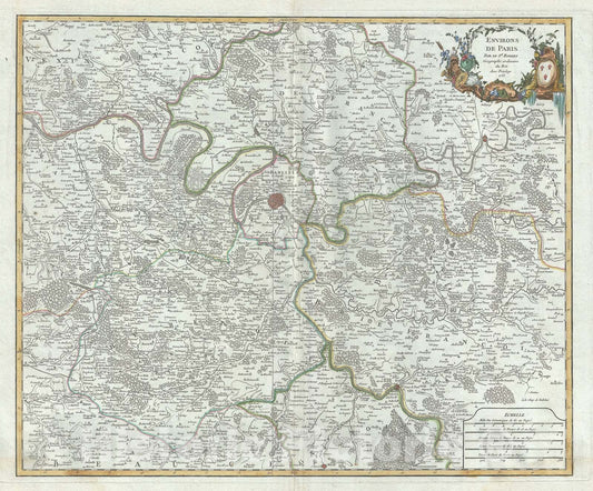 Historic Map : Paris and Vicinity, France, Vaugondy, 1757, Vintage Wall Art