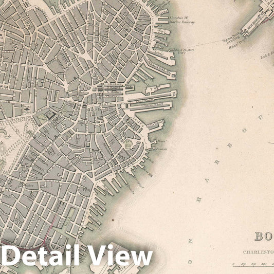 Historic Map : The City of Boston, S.D.U.K, 1845, Vintage Wall Art