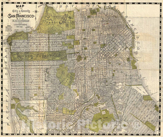 Historic Map : San Francisco, California, Candrain, 1932, Vintage Wall Art