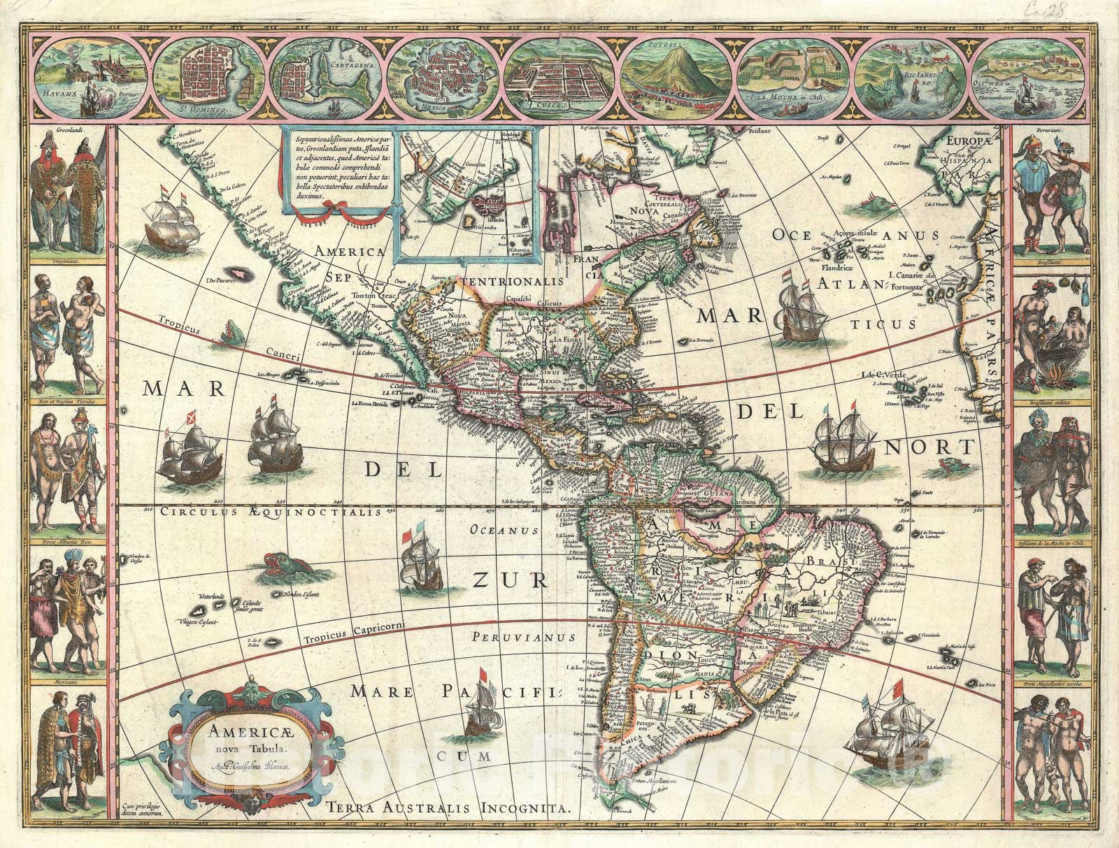 Historic Map : America, G. Blaeu, 1635, Vintage Wall Art