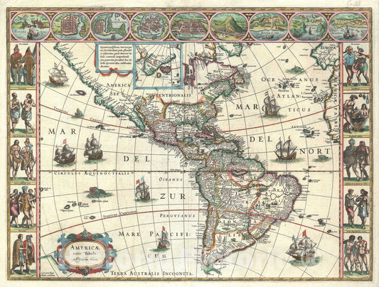 Historic Map : America, G. Blaeu, 1635, Vintage Wall Art