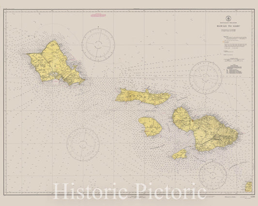 Historic Map : Nautical Chart Hawaii: Maui, Lanai, Molokai, and Oahu, U.S. Coast Survey, 1948, Vintage Wall Art