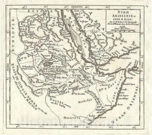 Historic Map : Abyssinia "Ethiopia", Sudan and The Red Sea, Vaugondy, 1749, Vintage Wall Art