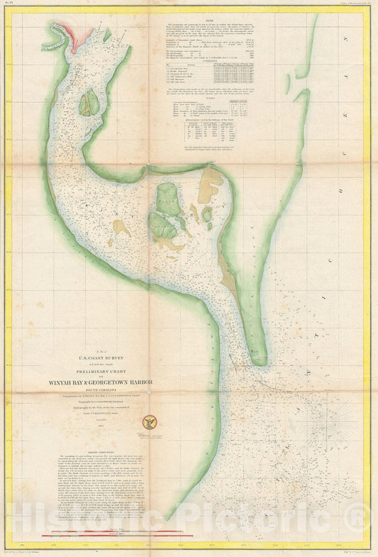 Historic Map : Georgetown Harbor and Winyah Bay, South Carolina, U.S. Coast Survey, 1855, Vintage Wall Art