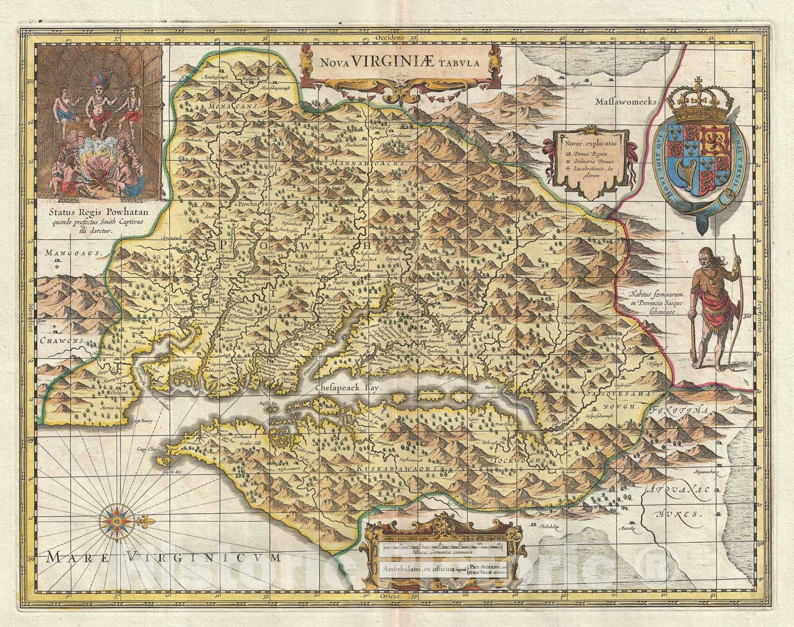 Historic Map : Virginia and The Chesapeake "Hondius / Smith", Valk and Schenk, 1690, Vintage Wall Art