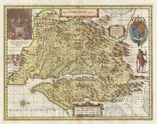 Historic Map : Virginia and The Chesapeake "Hondius / Smith", Valk and Schenk, 1690, Vintage Wall Art