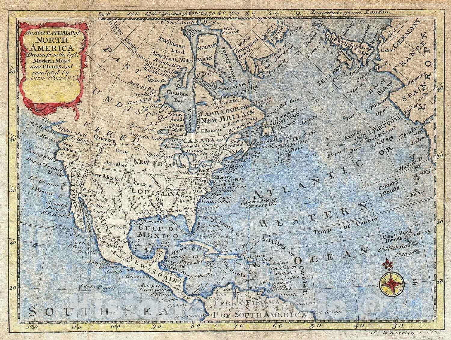 Historic Map : North America, Bowen, 1747, Vintage Wall Art