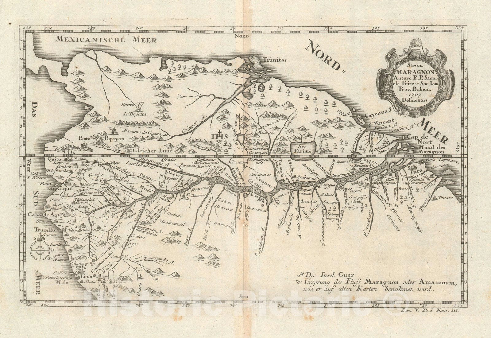 Historic Map : The Amazon Based on its Earliest Firsthand Mapping, Stöcklein, 1728, Vintage Wall Art