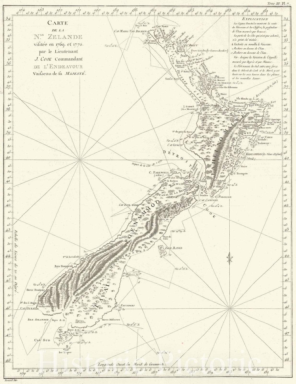 Historic Map : New Zealand, Cook, 1774, Vintage Wall Art