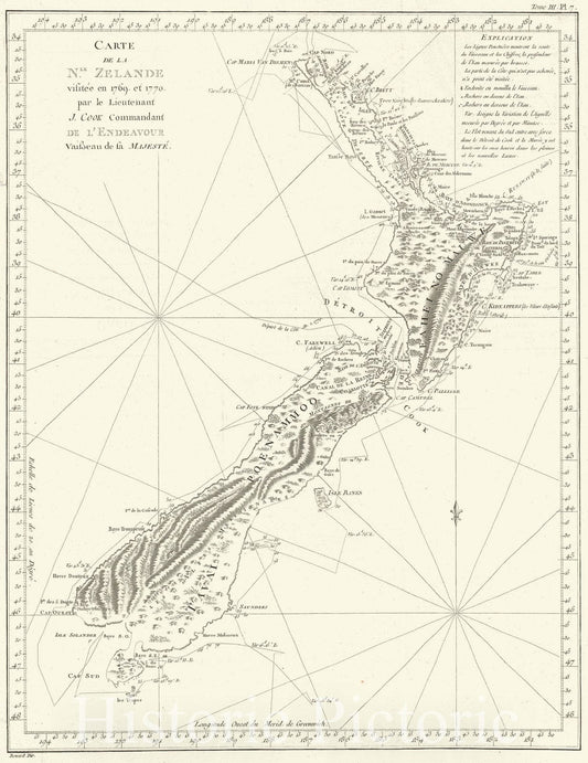 Historic Map : New Zealand, Cook, 1774, Vintage Wall Art