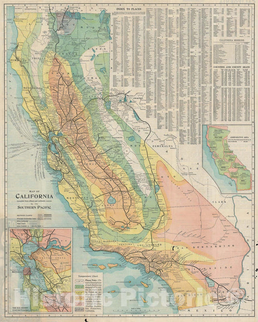 Historic Map : Northrup and Southern Pacific Climate Map of California, 1910, Vintage Wall Art