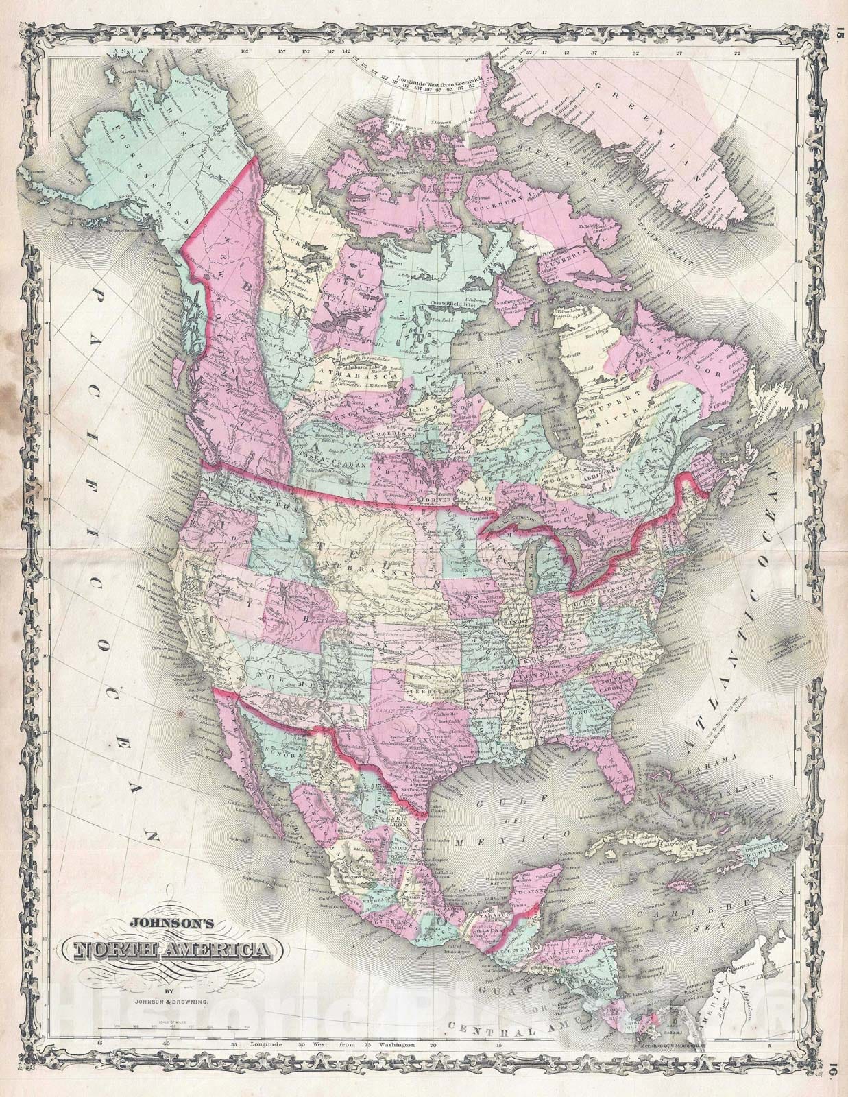 Historic Map : North America, Johnson, 1860, Vintage Wall Art
