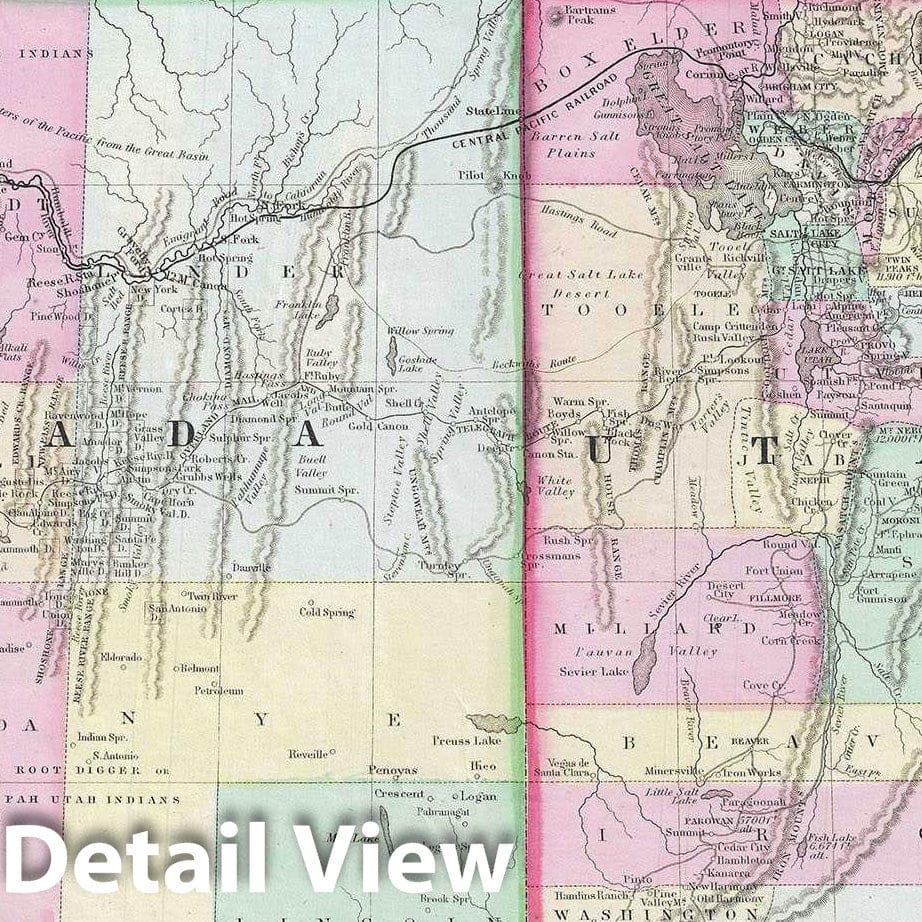 Historic Map : Utah and Nevada, Mitchell, 1867, Vintage Wall Art