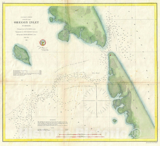 Historic Map : Oregon Inlet, North Carolina, U.S. Coast Survey, 1862, Vintage Wall Art