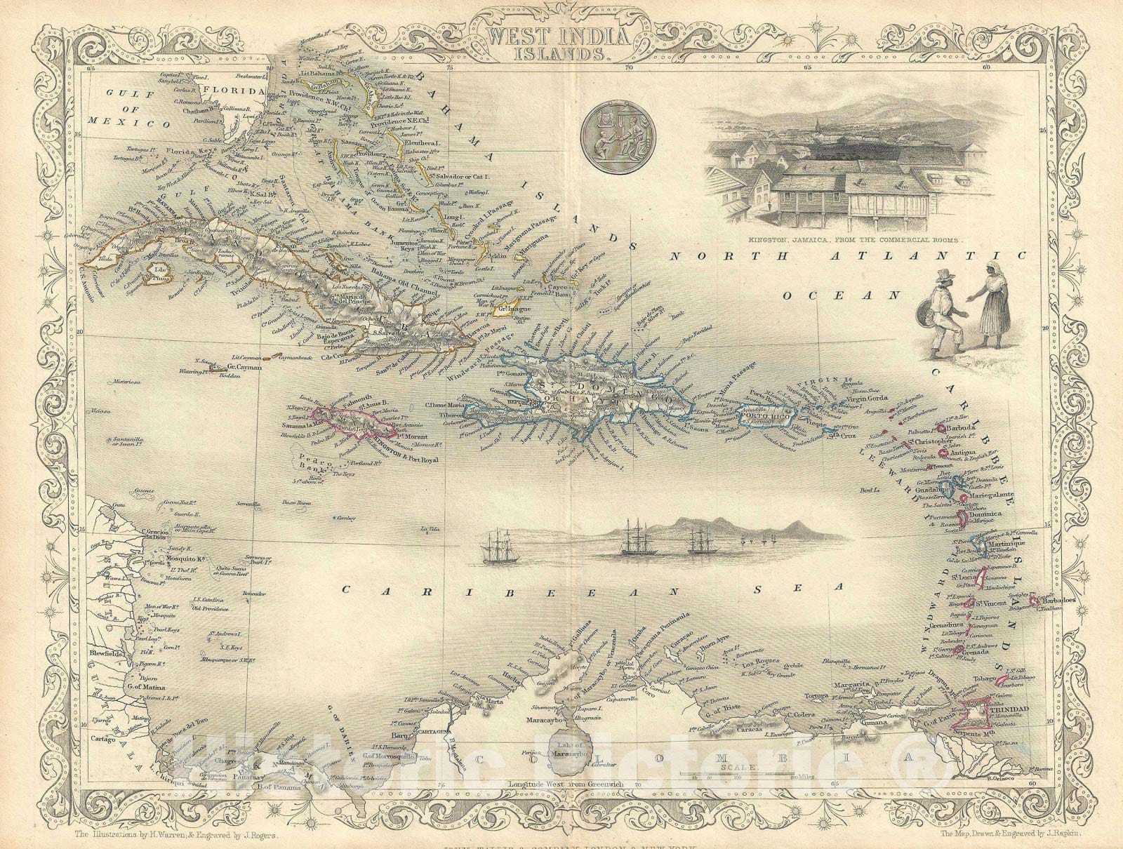 Historic Map : The West Indies, Tallis and Rapkin, 1851, Vintage Wall Art